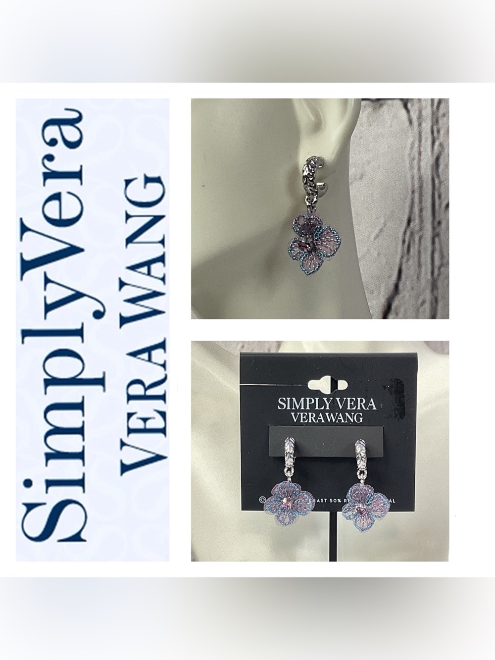 🌟🌟 Simply Vera Vera Wang Lavender Pink Floral Drop Earrings